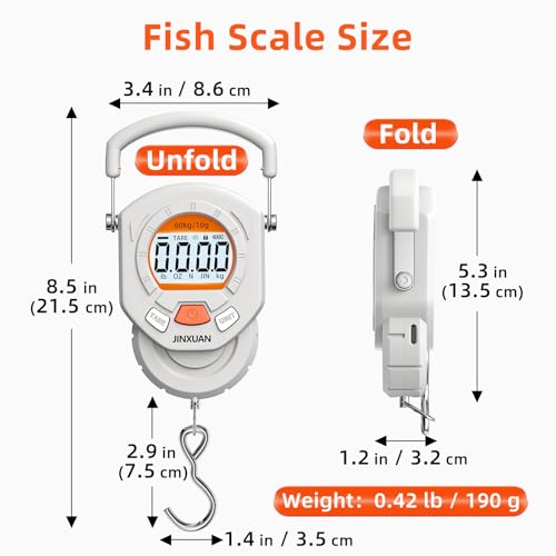 Fishing Scale 132lb/60kg Luggage Scale Digital Fish Scale with Backlit LCD Display, Fish Weight Scale Luggage Weight Scale Hanging Scale with 4 Units USB Cord, Fishing Accessories Fishing Gift - style: USB Rechargeable