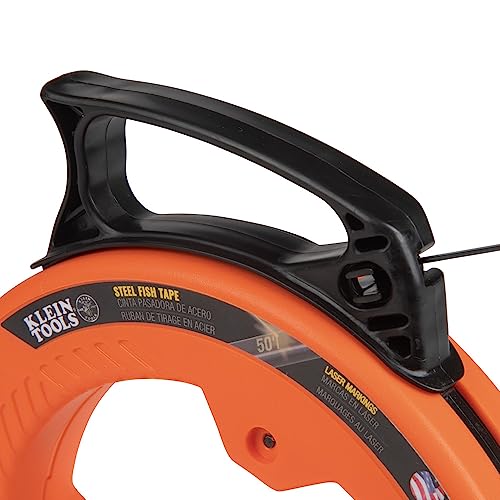 Klein Tools 56331 50-Foot Electrical Fish Tape, Steel Wire Puller with Double Loop Tip, Optimized Housing and Handle, 1/8-Inch