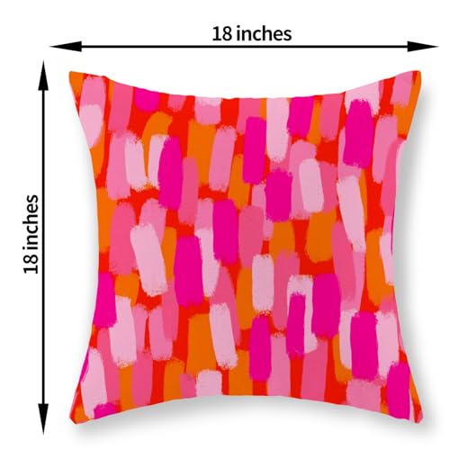 Hot Pink Orange Pillow Covers 18x18 Inch Set of 2 Abstract Preppy Throw Pillows Painting Outdoor Decorative Pillow Cases Linen Aesthetic Boho Cushion Cover for Couch Home Sofa Bed Decor - color: Hot Pink Orange, size: 18" x 18" (Pack of 2)