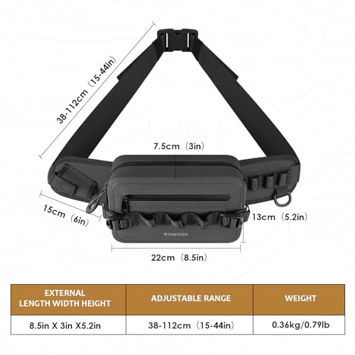 THKFISH Waterproof Fishing Waist Pack with Fishing Rod Holder, Airtight Zipper Closure, Lightweight Sling Fishing Waist Bag for Fly Fishing - color: Black