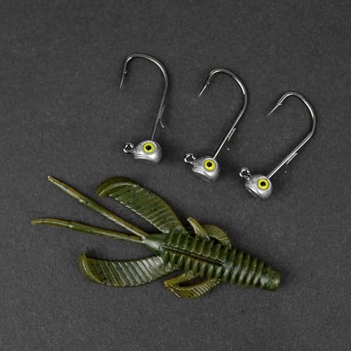 15-Pack Fish Eye Ned Rig Jig Heads with Welded Wire Bait Keeper – 1/16 3/32 1/8 3/16 1/4oz with 2/0 3/0 Hooks, Chartreuse Eyes, Secure Finesse TRD Hookup for Bass Fishing - size: 3/16oz - 15Pack
