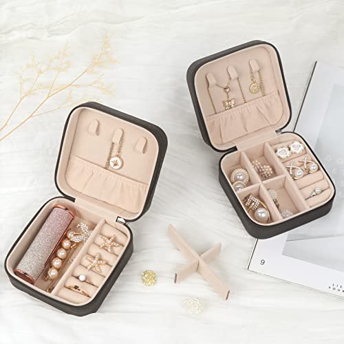 MFXIP Travel Jewelry Case Small Jewelry Box Jewelry Organizer Storage Case Portable PU Leather Mini Jewelry Travel Case for Girls Womens Earring, Necklace, Rings,Bracelets - color: Black