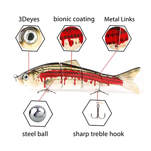 10in Multi Jointed Swimbait Fishing Lures Bait,4 Segment Big Giant Sinking Fishing Bass Lures,Crankbaits Swimbaits with Treble Hook - color: 10in,4.76oz-Color G