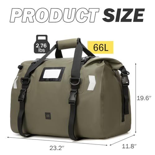 Large Waterproof Duffel Bag 66L - Heavy Duty Dry Bag for Motorcycle Touring, Sailing, Camping - 100% Watertight Travel Duffle Bag Backpack with Air Valve & Reflector - color: green, size: 66L