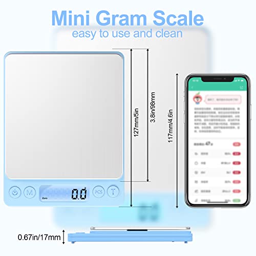 Digital Food Scale for Food Ounces and Grams，YONCON 3000g/0.1g Accuracy Multifunctional Kitchen Scale for Cooking, Baking | Small Size for Easy Storage | 2 Trays，Tare Function - color: Blue