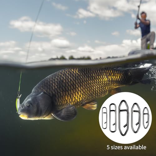 330 Pcs 5 Sizes Fishing Power Speed Clips,Stainless Steel Quick Change Lure Connectors,Clip Snap for Crankbait,Popper,Topwater Lures,Saltwater & Freshwater Fishing Tackle Accessories (Black)