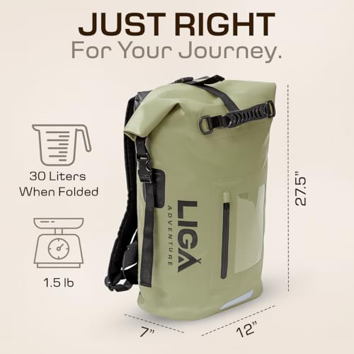 LIGA Waterproof Duffel Bag Backpack, 30L Heavy Duty Roll-Top Closure Travel Backpack, Cushioned Dry Storage Bag for Hiking, Kayak, Travel, Biking, Camping, Fishing (Green) - color: Green