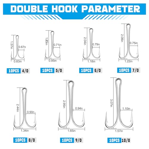 10pcs Double Fishing Hooks, Classic Stainless Steel Frog Hooks with Sharp Open Shank Barbed for Saltwater Freshwater Fishing - size: 10/0-10pcs