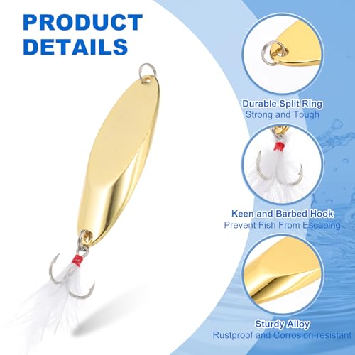 PATIKIL Fishing Spoons, Fishing Lures Casting Spoon Treble Hooks Jigs Hard Metal Spinner Baits for Freshwater Saltwater Salmon - color: Gold Tone, size: 1-1/8 oz