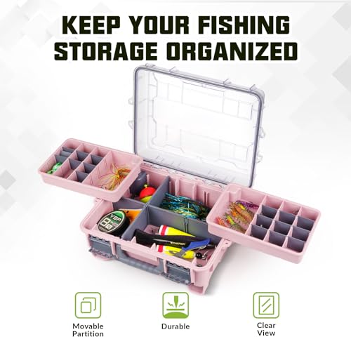 THKFISH Waterproof Tackle Box, Portable Fishing & Tackle Storage Box with Two 3500 Stowaway Boxes and Removable Dividers, Tackle Box, Thicker Floating Airtight Stowaway,Pink/Green/Blue/Grey - color: M-Green
