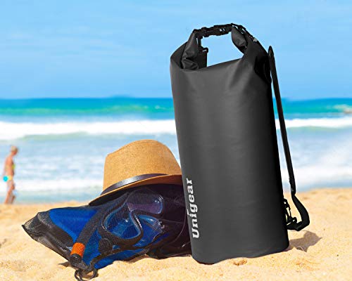 Unigear Dry Bag Waterproof, 2L/5L/10L/20L/30L/40L Floating and Lightweight Bags for Kayaking, Boating, Fishing, Swimming and Camping with Waterproof Phone Case - color: Black, size: 2L