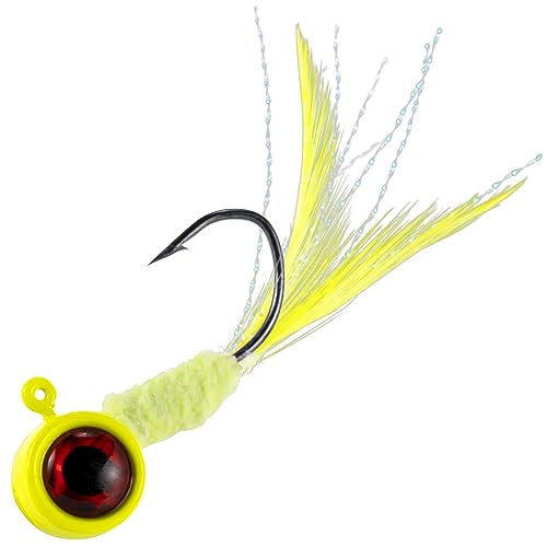 Dr.Fish 10 Pack Crappie Jig Marabou Jig Hand-Tied Freshwater Ball Fishing Jig Hooks Sickle Hook Bass Trout Panfish Bluegill Walleye 1/16oz 1/8oz 3/16oz 1/4oz - color: Fluorescent Yellow, size: 1/8oz-Hook #2