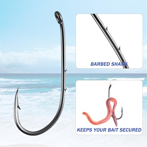Dr.Fish 100 Pack Baitholder Hooks Freshwater Fishing Hooks, Down Eye, Offset, Walleye/Trout/Crappie/Panfish/Bluegill Saltwater Fishing - size: #2/0-100 Pack