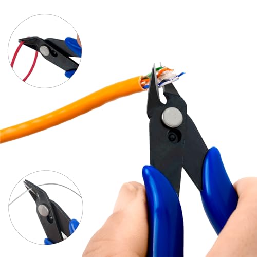 HongWay 5pcs Micro Flush Cutters With Internal Spring, 5 Inches Blue - Side and Diagonal Cutters for Electronics, Heating Wire, Model Sprue, Soft Copper Wire Snips - color: Blue