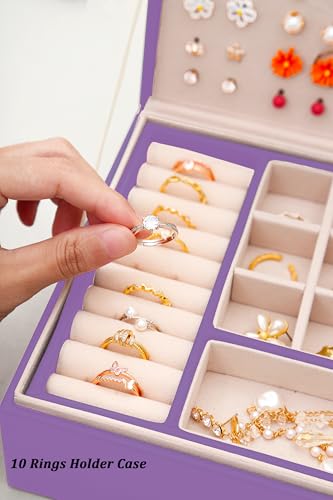 QBestry Girls Jewelry Box for Earrings Jewelry Organizer Box Teen Girls Earrings Organizer Jewelry Box with Earring Holder Organizer Stud Earring Box for Girls Womens Jewelry Case Organizer Purple - color: Deep Purple, size: Medium