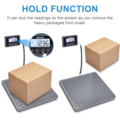 THINKSCALE Shipping Scale, 440lb/1oz Digital Heavy Duty Postal Scale, Strong Steel Platform, Postage Scale with Hold/Tare/LCD Display, Scale for Packages, Luggage Scale, Battery&AC Adapter Included - color: Alloy Steel Gray