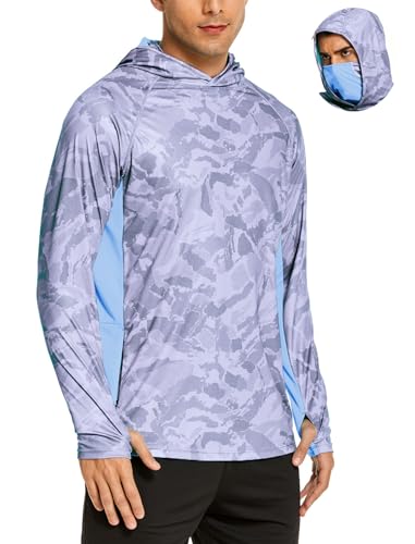 COOrun Men's Hooded Sun Shirts with Mask Fishing Shirts for Men Long Sleeve UPF 50 Rash Guards Cooling Hoodies Hiking Shirts - color: Dark Grey, size: Small
