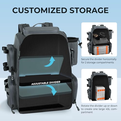KastKing Bait Boss Fishing Tackle Backpack with Rod Holders-4 Tackle Boxes-Rain Cover,Storage for Fishing Gear - color: F: Gray (Aluminum Back Support System)