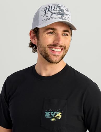 HUK Men's Pocket Tee, Comfortable Performance Fishing Short Sleeve T-Shirt with Chest Pocket - color: Western Wild - Black, size: Small