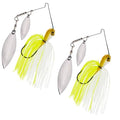Reaction Tackle Tungsten Double Willow Spinnerbait, Compact Profile Bass Fishing Lure with Flash and Vibration for Largemouth and Smallmouth Bass (2-Pack) - color: Chartreuse White, size: 1/2 Oz