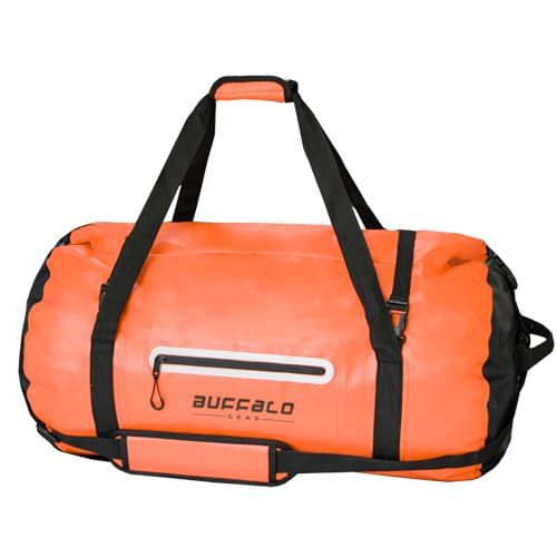 Buffalo Gear Waterproof Duffle Bag 40L 60L 80L Roll-top Dry Bag Heavy Duty Waterproof Duffel Travel Bag for Kayaking Rafting Boating Fishing Camping - color: Orange, size: 60L