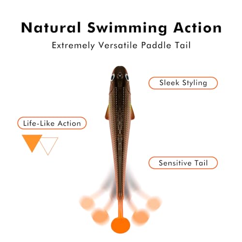 TRUSCEND Shadtale Easy Catch Soft Fishing Lures with BKK Hooks - Trembly Sinking and Vibrating Swim for More Bites, Pre-Rigged Swimbaits for Bass, Trout, Crappie, Walleye, Freshwater Saltwater Fishing - color: 3",0.23oz