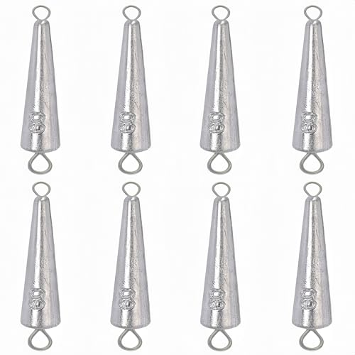 10PCS Fishing Weights Torpedo Sinkers Inline Trolling Sinkers Weights Kit Fishing Sinkers Catfishing Sinkers Saltwater Fishing Torpedo Weights Double Ring Sinkers-1oz(30g) - size: 2.1oz(60g)-8Pcs