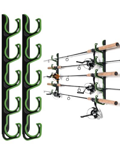 Ghosthorn Fishing Rod Holders for Garage Fishing Pole Holders Ceiling or Wall Mounted Fishing Rod Rack garage Storage Organizer Fishing Gear Equipment for Men Women (Green, 1 Pack) - size: 1 pack holds up 5 rods, style: Green