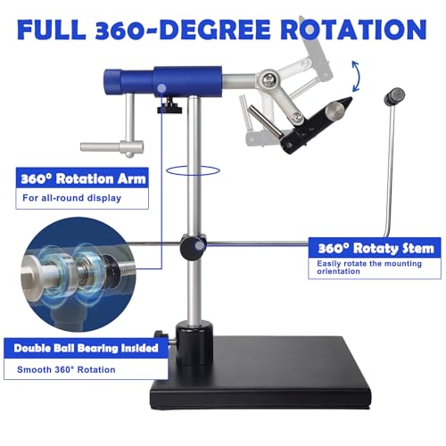 Aventik TrueGrip Fly Tying Vise with 360° Rotary Function – Smooth Ball Bearing System, Adjustable Tension, Durable Hook Jaws (Fits 26 to 4/0) - color: Blue, size: Vise with Clamp & Base