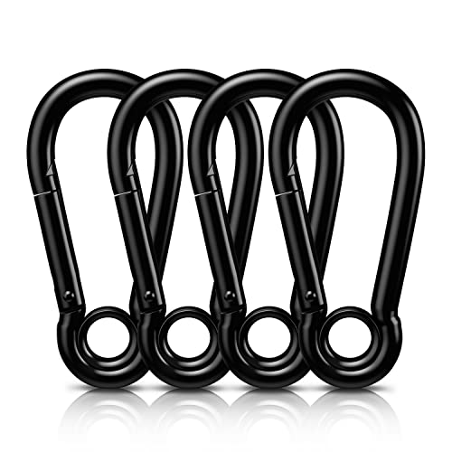AUTMATCH Carabiner Clips, 3" Spring Snap Hook Caribeener Clips Buckle Pack Grade Heavy Duty Carabiners Quick Link for Camping, Fishing, Hiking, Traveling, 4 Pack - style: Carbon Steel - Circle Black