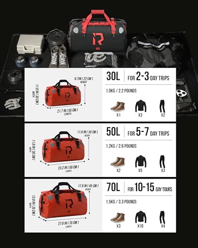 IRON JIA'S Motorcycle Dry Bag - Waterproof Duffle & Luggage Tail Bag Saddle Bags with Roll Top Closure, Shoulder Straps, Inner Pocket and Mesh Pocket (Orange, 50L) - color: Orange, size: 50L