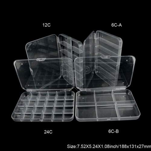 Aventik Super Transparent Super Strong PC Fly Fishing Fly Box Multi-compartment Options Great Pocket Size 7.52X5.24X1.08inch Fishing Tackle Box Fishing Hook Box (24C) - color: 24C