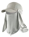 Outdoor Sun Hat for Men Women UPF 50+ Fishing UV Hat with Neck Flap Face Cover for Sun Protection - color: Khaki-regular Brim