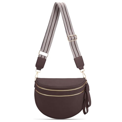 oscaurt Leather Crossbody Bag Bum Bag for Women Large Sling Bag Cross Body Purse Shoulder Handbag Fanny Pack - color: Coffee, size: Large