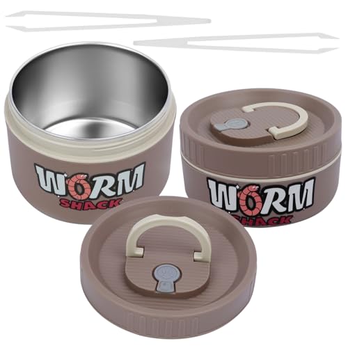 2Pcs Live Bait Storage,Fishing Bait Container, Stainless Steel Worm Storage Box, Nightcrawler Box, Bait Tank, Compact and Durable,Small and Portable, Keeps Bait Fresh and Alive - color: Khaki