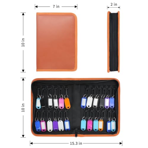Sdstone Portable Zippered Key Organizer,Fireproof and Waterproof Key Case with 24 Key Hooks,Portable Manager & Landlord Zipper Key Binder for Real Estate Sales,Hotel Executives, Car Service(Brown) - color: Brown, size: 24