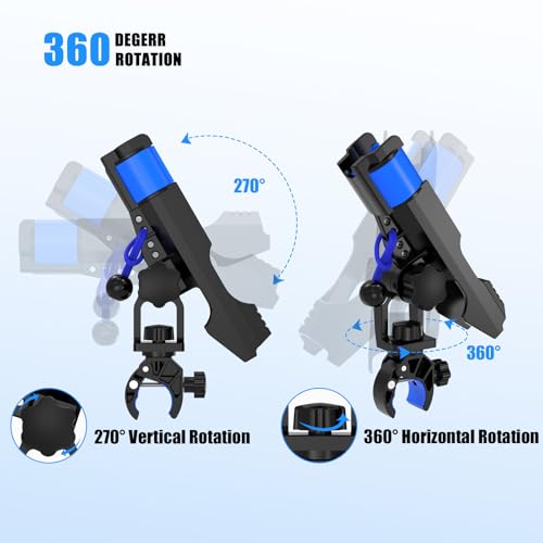VEXPLO Fishing Rod Holder for Boat, Clamp on Fishing Pole Holders for Boats Fit Round Tube, Secure Rod Holders with Protective Bungee Cords and Sliding Loop for Anglers Gift