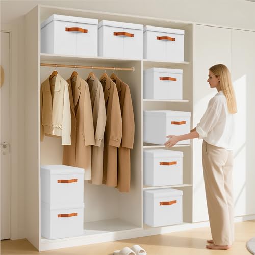 Homsorout Storage Bins with Lids - Large Fabric Closet Bins with Lid, 8 Pack Clothes Organizers and Storage, Collapsible Stackable Cube Basket for Home, Office, Dorm, White - color: White, size: XL(8-Pack)