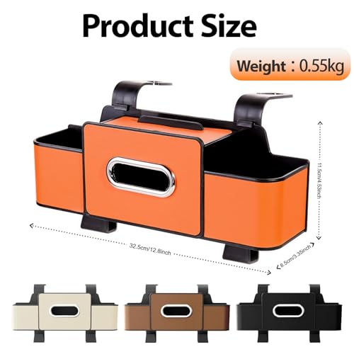 ZenChef Three-in-one Car Organizers and Storage, 2025 New Multi-function Car Tissue Holder, Multi-function Backseat Car Organizer with Cup Holder, Tissue Box, Hook (orange) - color: Orange