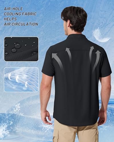 MAGCOMSEN Men's Fishing Shirts UPF 50+ Short Sleeve Sun Protection Shirts Quick Dry Cooling Button Down Shirt Hiking Safari - color: Black, size: XX-Large