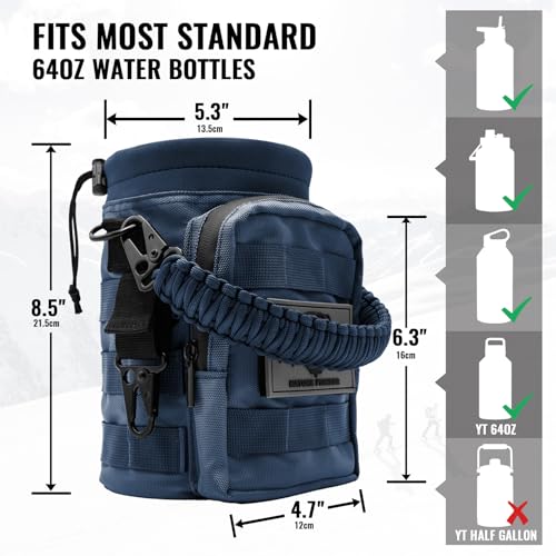 NATURE PIONEOR 32 64 128oz Tactical Water Bottle Pouch, Multi-Function Tactical Water Bottle Bag with Adjustable Shoulder Strap, Half/One Gallon Molle Strap Carrier Holder - color: Deep Blue, size: 64OZ