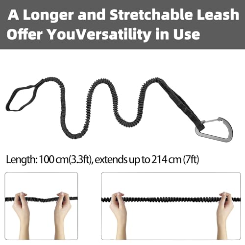 Kayak Paddle Leash Kayak Rod Leash, 3-7 ft Stretchable Strap Lanyard Rope for SUP,Kayak Fishing Accessories for Kayak and Paddles - color: Black 1 Pack