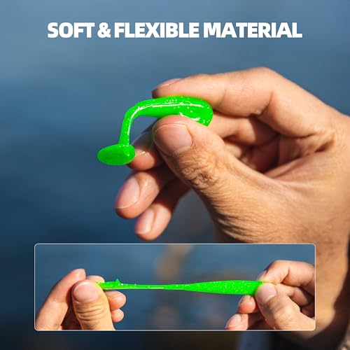 30pcs Soft Plastic Swimbaits with Paddle Tail, T-Tail Fishing Lures for Vertical Jigging and Casting, Freshwater Swimbaits for Bass, Trout, Walleye & Crappie - color: Segmented, 2.5''