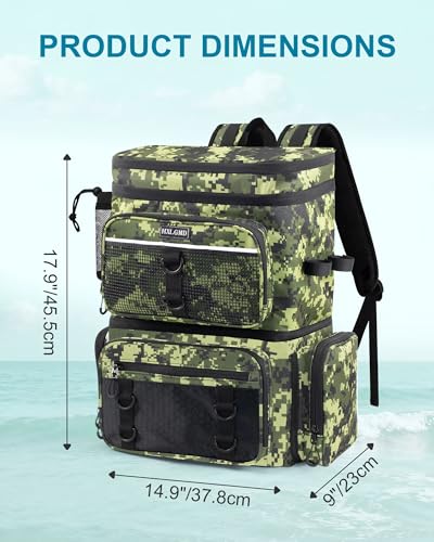 HXLGMD Fishing Backpack with Rod Holders, Double Layer Large Water-resistant Tackle Bag Store Gear with Cooler, Green - color: Green Camouflage