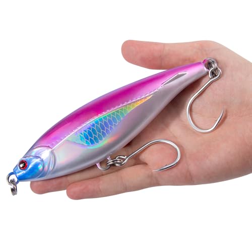 Alwonder High Speed Trolling Lures Saltwater Fishing Lures 6"/3oz Sinking Twitch Bait 7/0 Hook Deep Diving Jerkbait Fishing Plug Offshore Lure for Tuna Striper Mackerel - color: Pink & Purple
