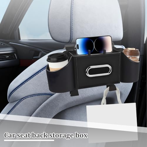 Car Headrest Back Seat Organizer, 4-in-1 Vehicle Seat Back Tissue Box with Cup Holder Headrest Hook, Phone Holder, Multifunctional Automotive Backseat Organizer, Universal for Vehicles (Black) - color: Black