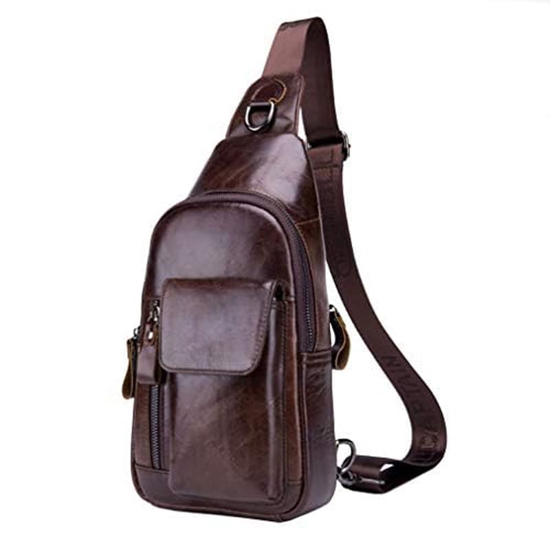 Hebetag Leather Sling Bag Hiking Daypack for Men Women Outdoor Travel Camping Fishing Crossbody Shoulder Chest Pack Backpack, Coffee - color: #09coffee