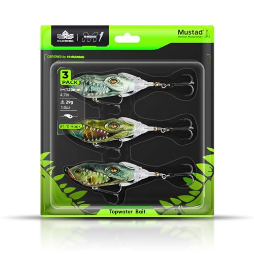 Handing Topwater Fishing Lure 3 Pieces Bass Fishing Lure with Mustad Hook, Lifelike Swimbait for Pike Catfish, for Anglers, 1/2oz, 3/4oz and 1oz - color: A2-3.9in 3/4oz