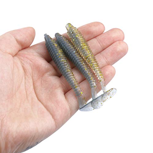 RUNCL Swimbaits Paddle 10/20/30/40PCS, 5/4/3/2 Inchs Paddle Tail, Soft Lure for Trout Crappie Bass, Durable Plastic Bait Swimmer for Saltwater/Freshwater, Fishing Lover's Gift - color: Blue Gold, size: 3in, 30pcs