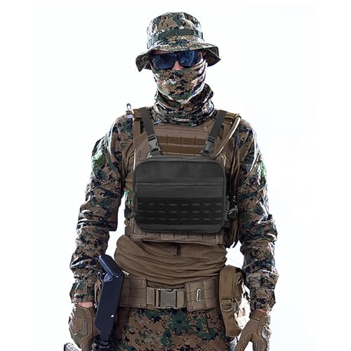 SUNRISING Tactical Chest Rig Bag Modular Tool Bag Tactical Molle Management Bag Detachable Magazine Pouches Plate with Strap Large Capacity Men's Chest Bag for Hunting Running Fly Fishing